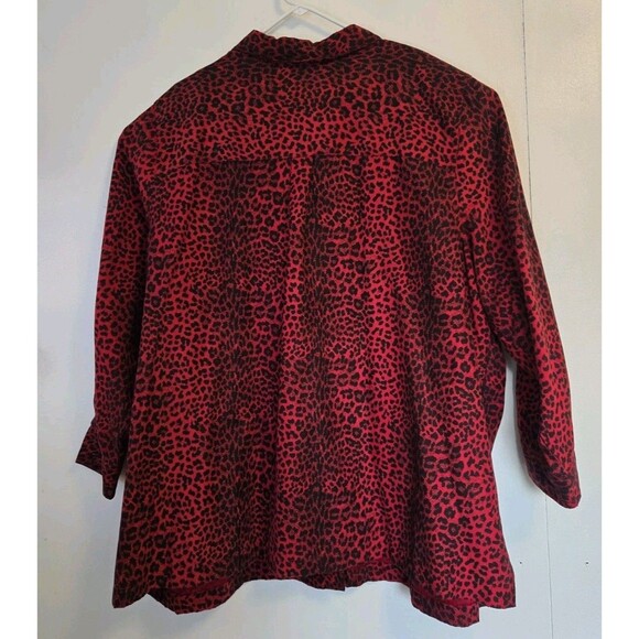 VTG Roamans Shirt Womens 3X Blouse Animal Print Red Leopard Cheetah Velvet Artsy - Picture 6 of 8